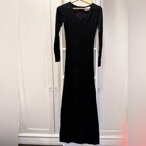 Crumpet Cashmere Black Cat Suit with back gold zipper. Size Petite